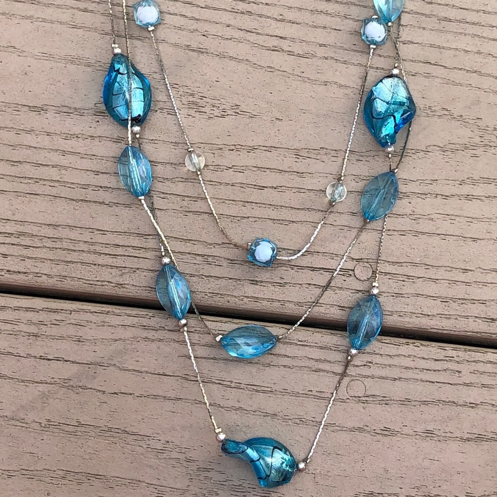 Blue crystal layered necklace